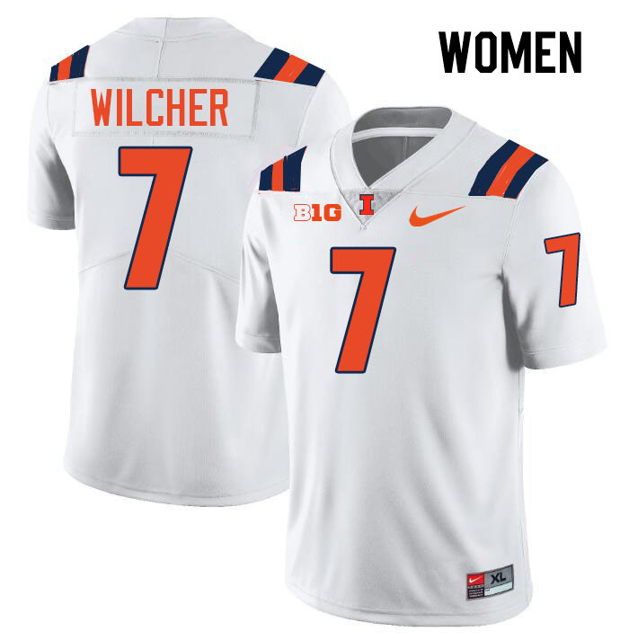 Women #7 Kenari Wilcher Illinois Fighting Illini College Football Jerseys Stitched-White